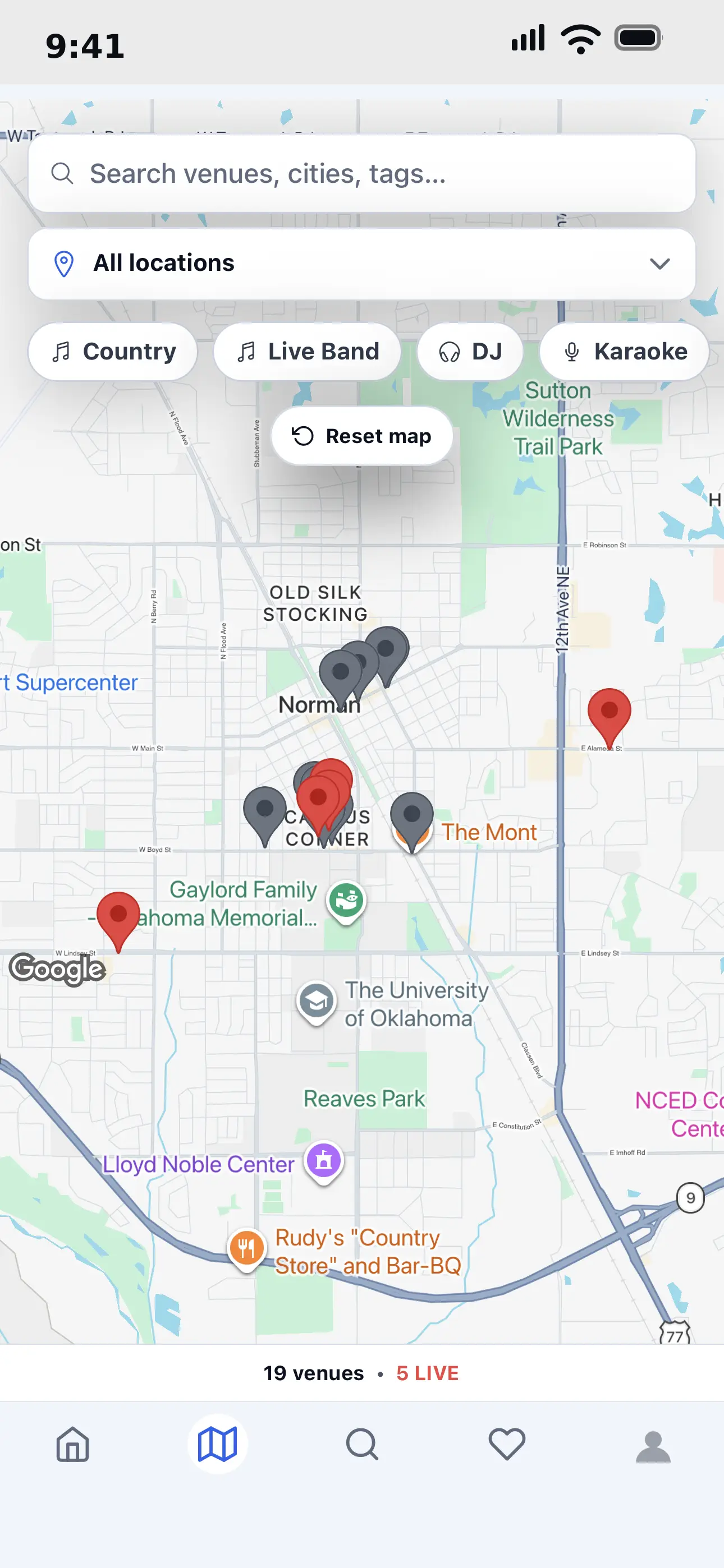 Zeona app Map screen in light mode